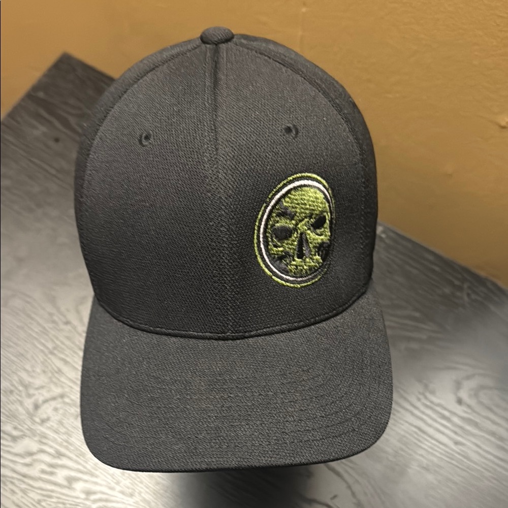 Demons Behind Me FlexFit “Never Fade” Military Green Skull Black Hat. Large/XL